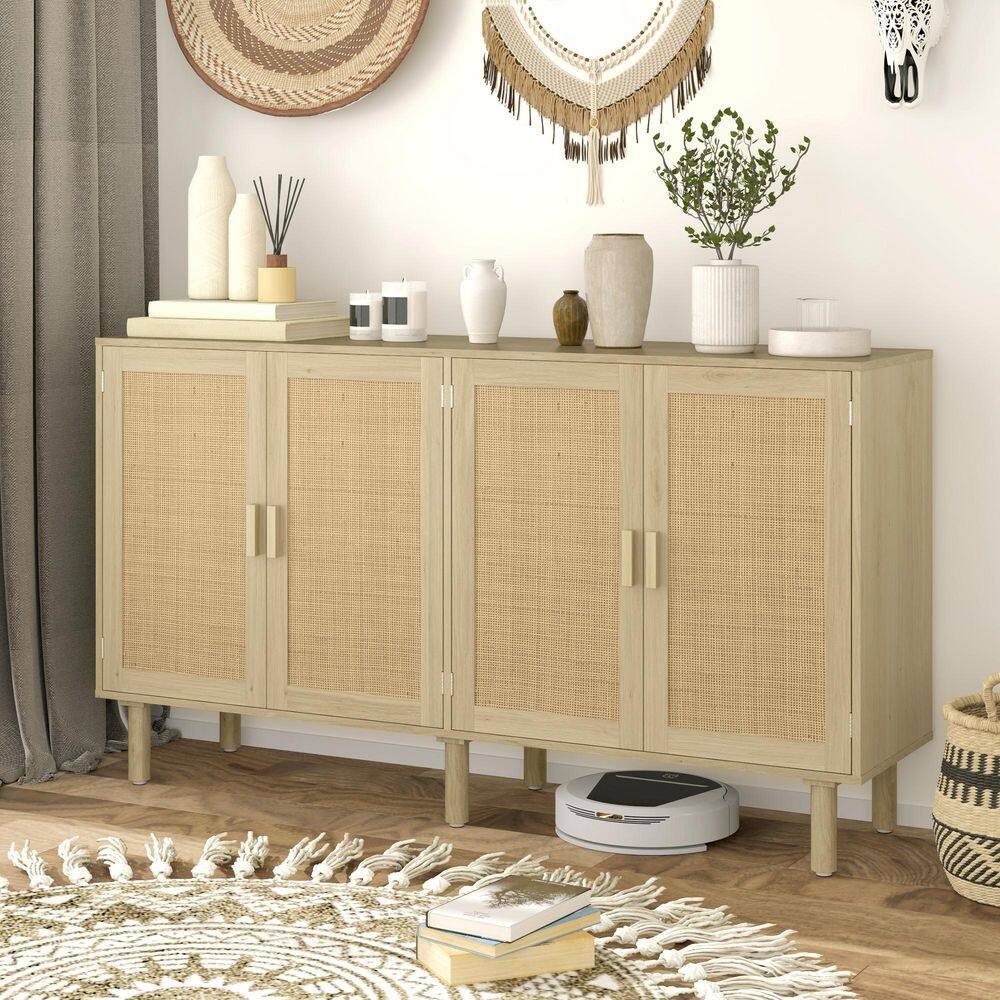 Oak Bohemian Sideboard with Rattan Doors and Shelves