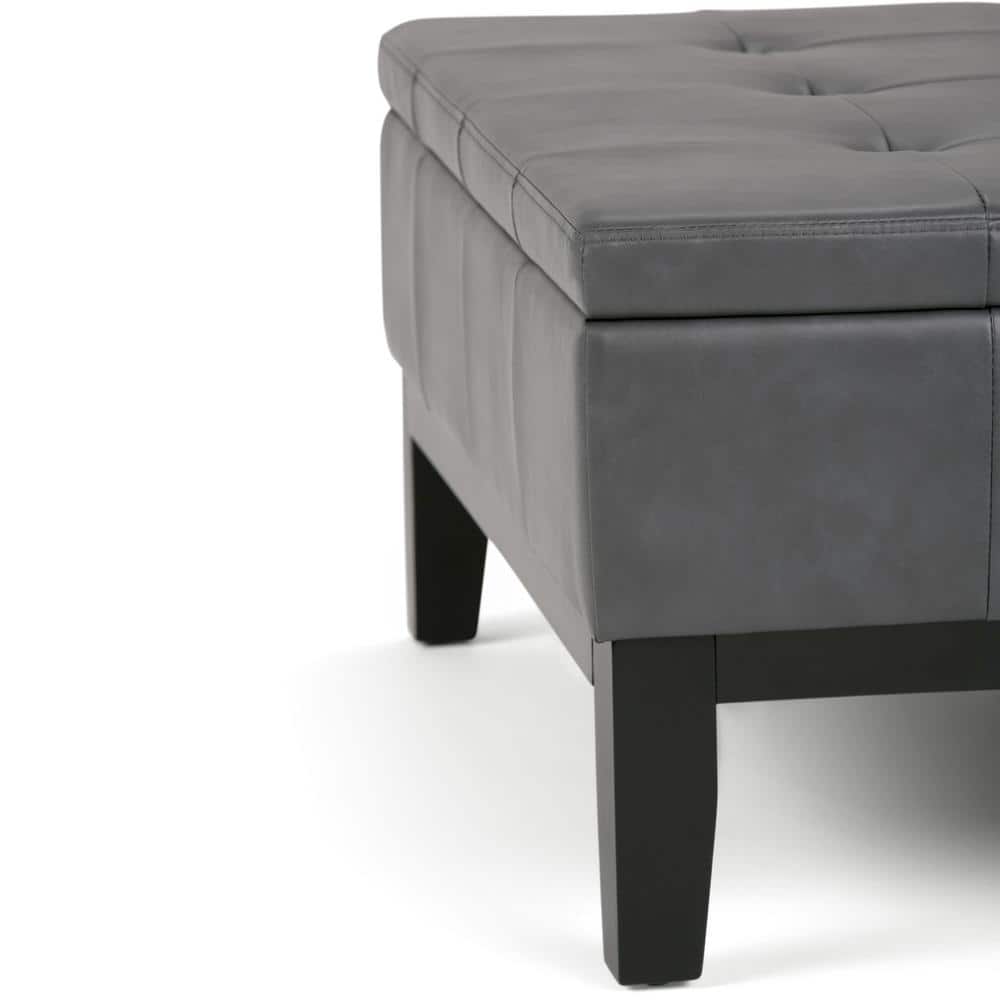 Stone Gray Faux Leather Tufted Square Cocktail Ottoman with Storage