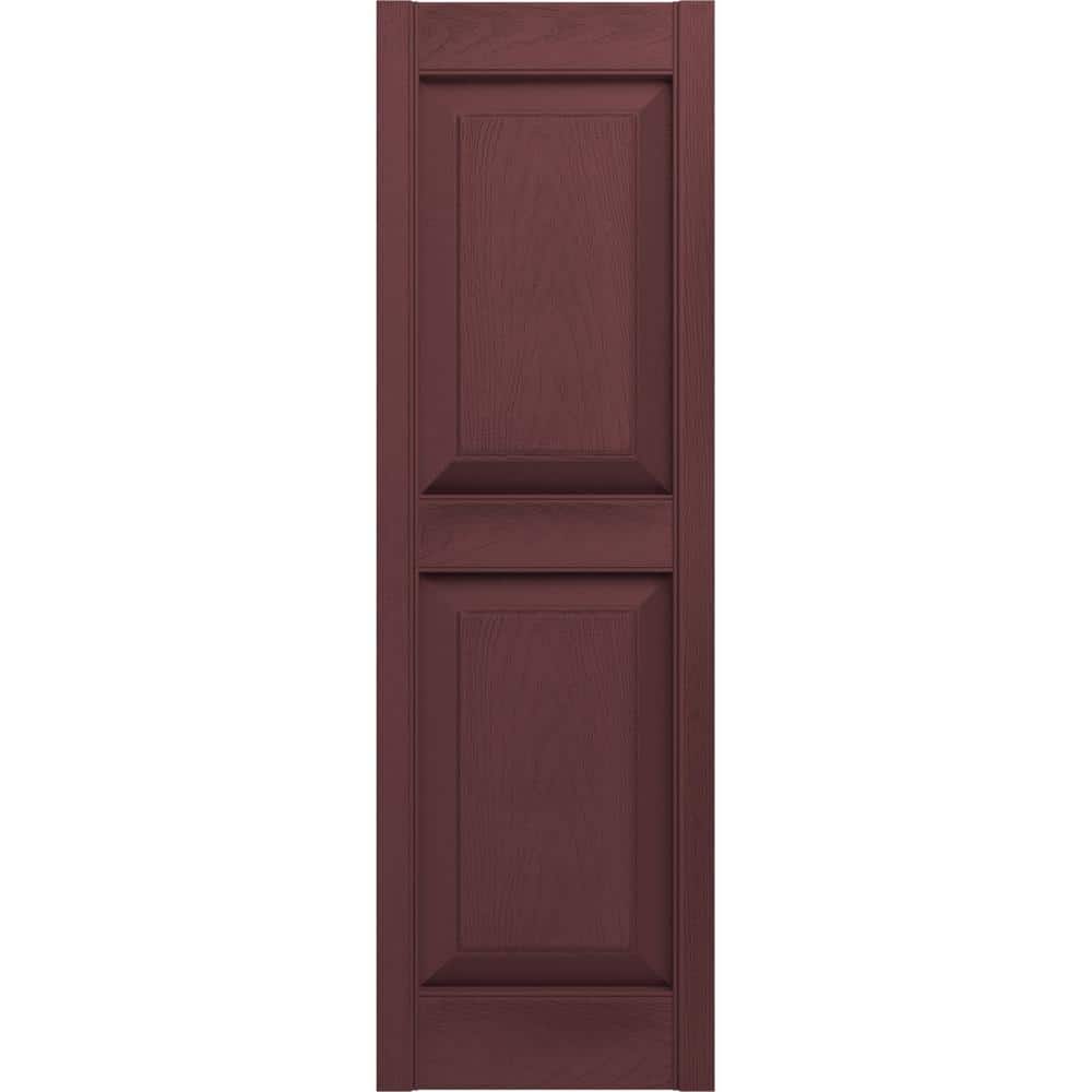 12 in. x 47 in. Raised Panel Vinyl Exterior Shutters Pair in Bordeaux