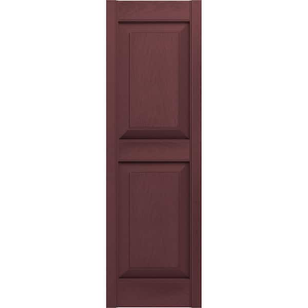 Builders Edge 12 in. x 59 in. Raised Panel Vinyl Exterior Shutters Pair in Bordeaux