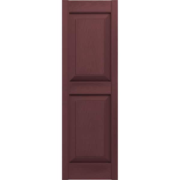 12 in. x 63 in. Raised Panel Vinyl Exterior Shutters Pair in Bordeaux