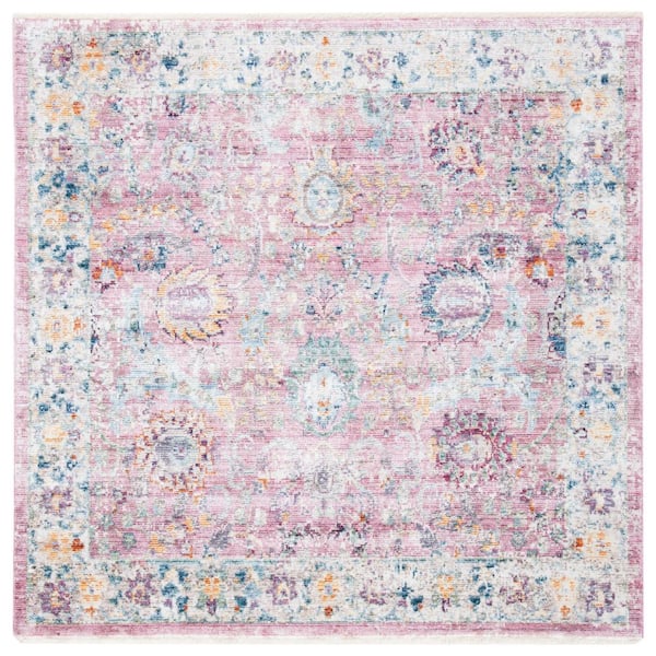 Illusion 4 ft. x 4 ft. Rose/Cream Floral Border Square Area Rug