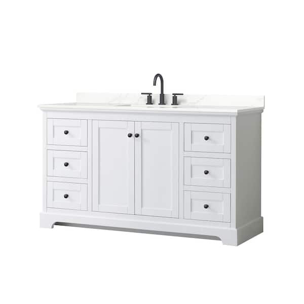 Wyndham Collection Avery 60 in. W x 22 in. D x 35 in. H Single Bath Vanity in White with Giotto Quartz Top
