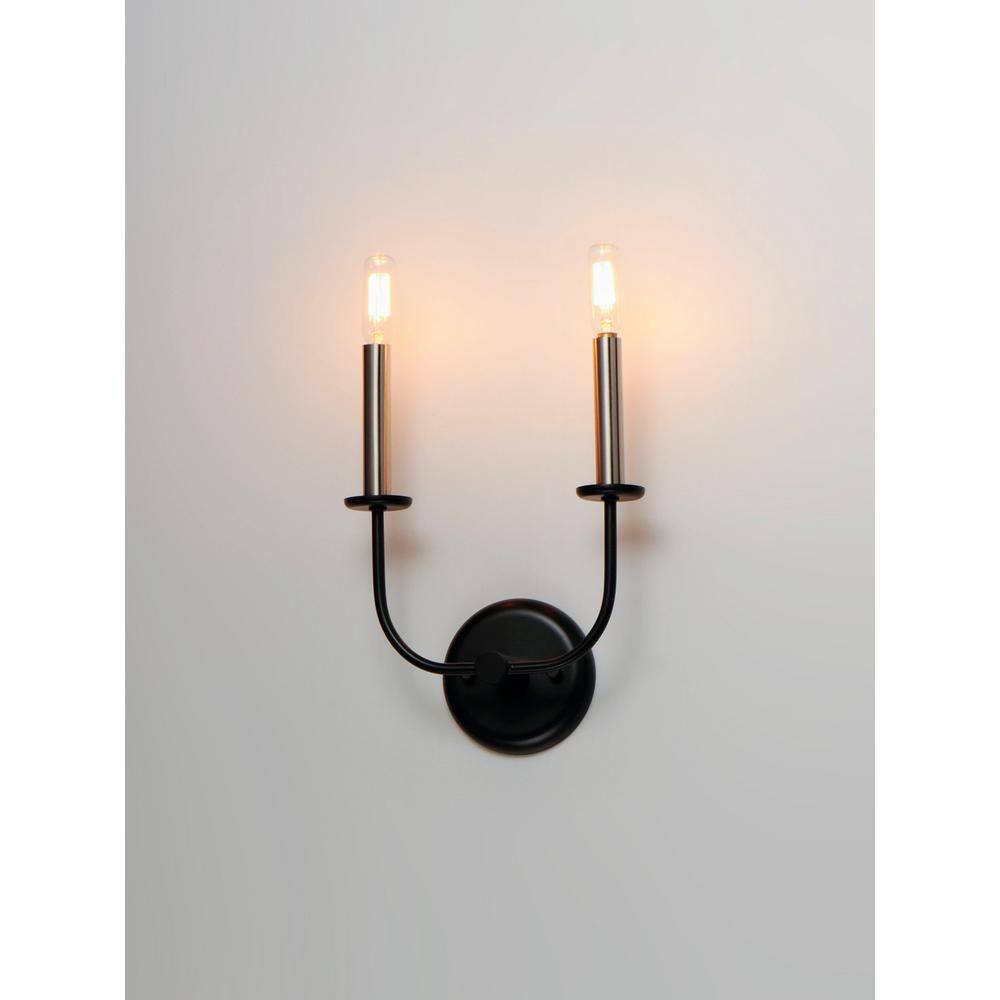 Wesley 2-Light Black and Satin Nickel Dimmable Wall Sconce