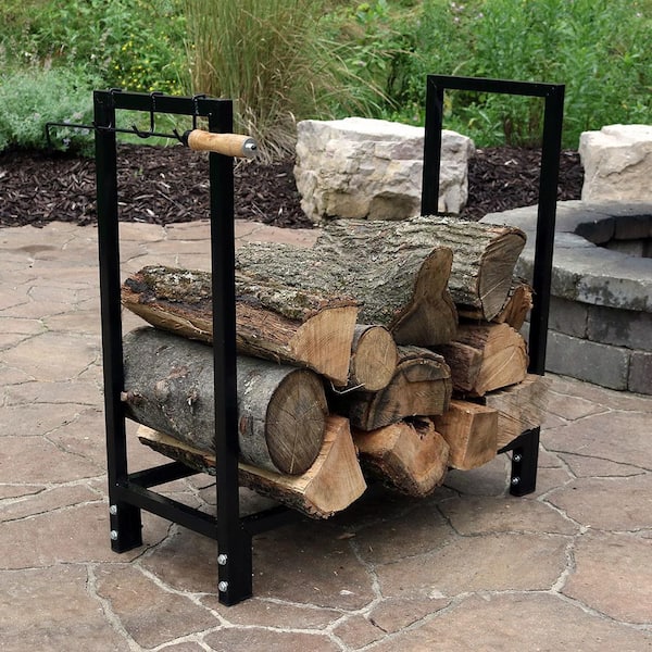 USA☆星条旗★ウッドボックス Sunnydaze 30 in. Black Steel Firewood Storage Log Holder