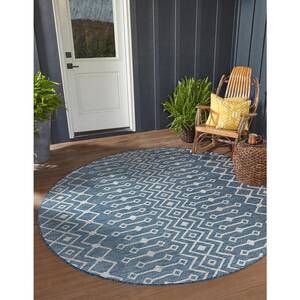 Blue 10 ft. x 10 ft. Outdoor Trellis Tribal Trellis Area Rug