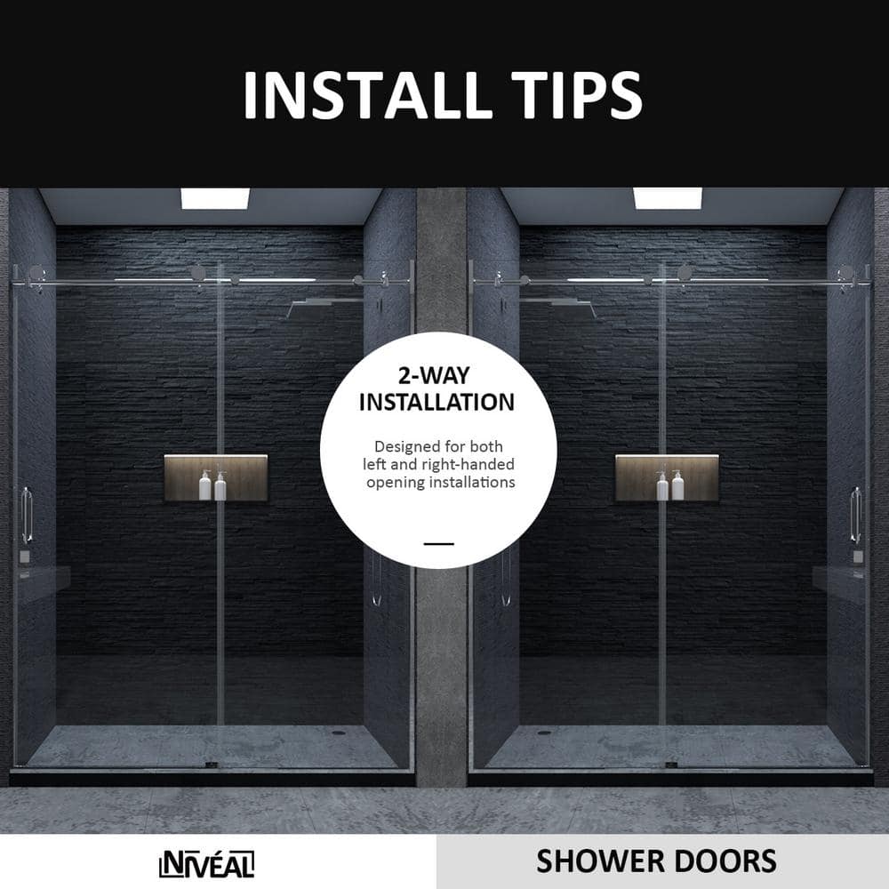 60'' Silver Semi-Frameless Sliding Shower Door with Clear Tempered Glass