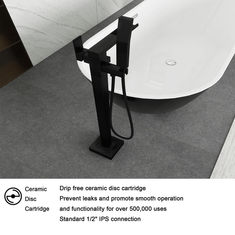 Matte Black Brass Floor-Mounted Freestanding Tub Filler