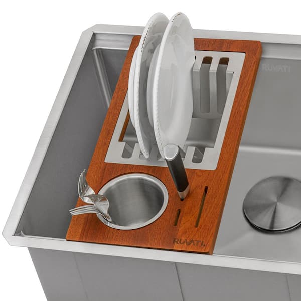 Ledgefit Wood Dish Plate and Silverware Caddy Drying Rack for Workstation Sinks