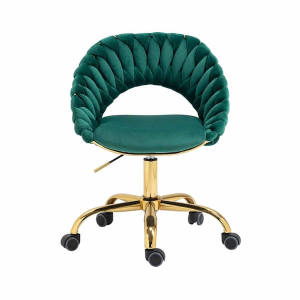 HOMEFUN Modern Cute Velvet Adjustable Height Swivel Task Chair in Emerald