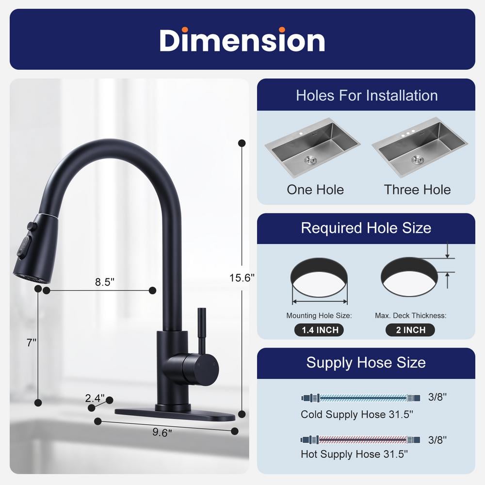 Matte Black Touchless Pull-Down Kitchen Faucet with Spray