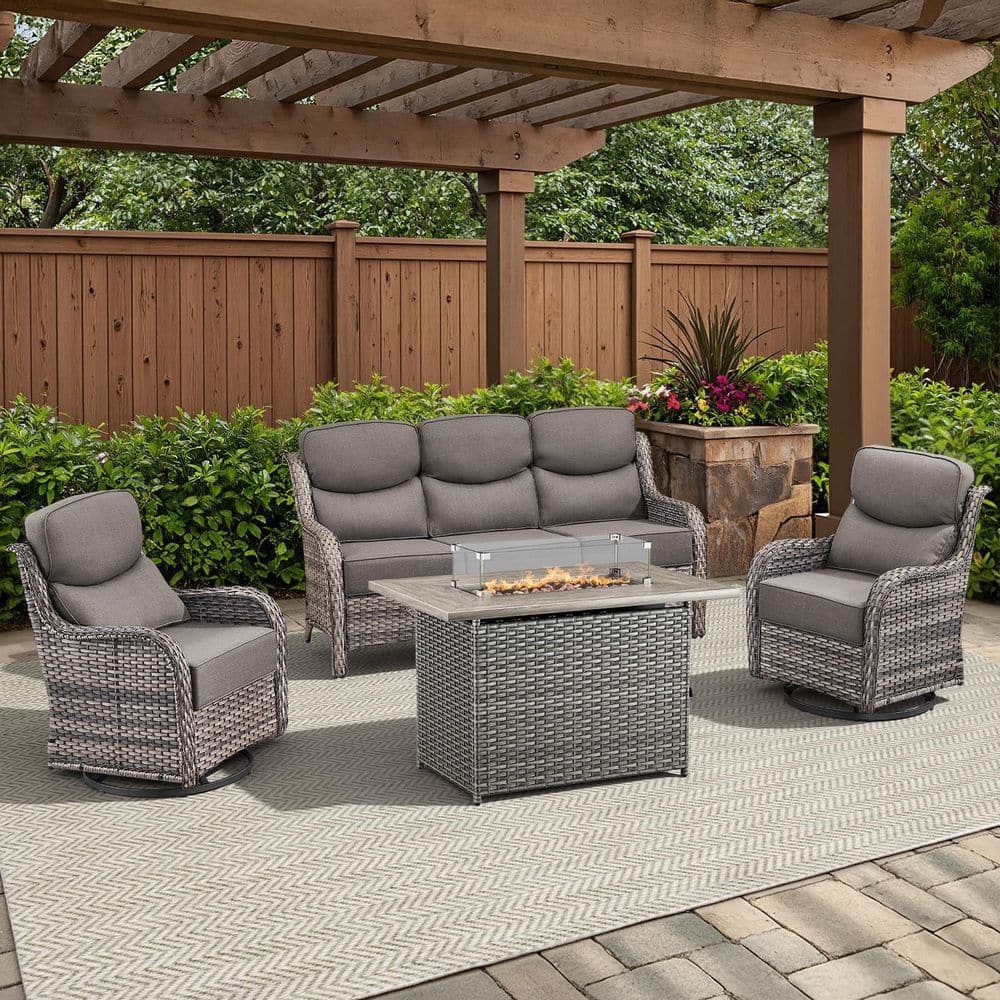 Arcadia Gray 4-Piece Wicker Outdoor Patio Fire Pit Deep Seating Set with 6-Inch Thick Gray Cushions price history on PriceWatchPro