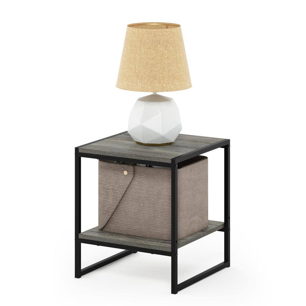 French Oak Grey 2-Tier Wood and Metal End Table