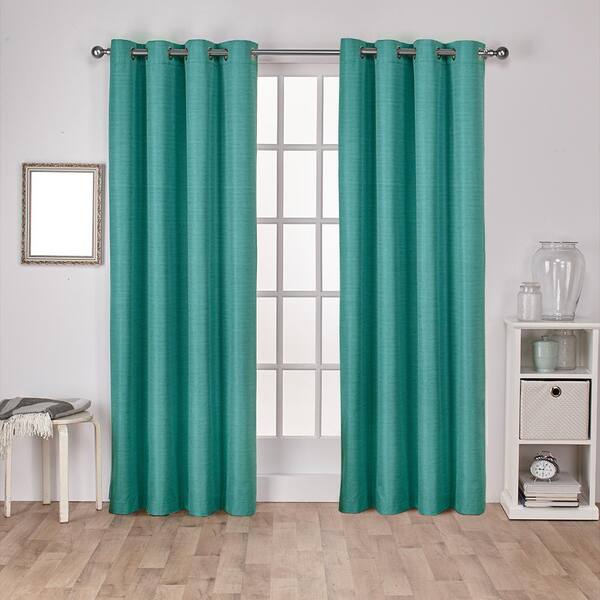 Unbranded Raw Silk 54 in. W x 84 in. L Woven Blackout Grommet Top Curtain Panel in Teal (2 Panels)