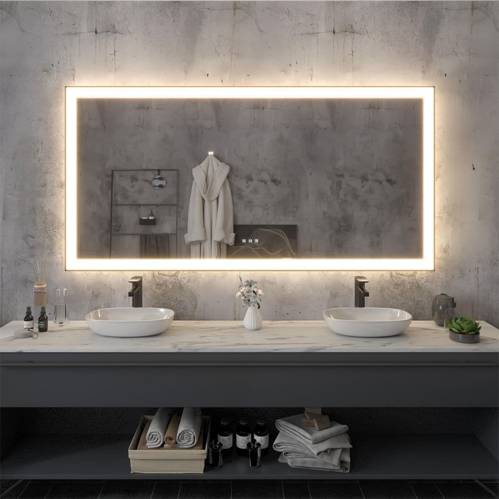 72 in. W x 36 in. H Rectangular Aluminum Framed Light Dimmable Anti-Fog LED Wall Bathroom Vanity Mirror in Black price history on PriceWatchPro
