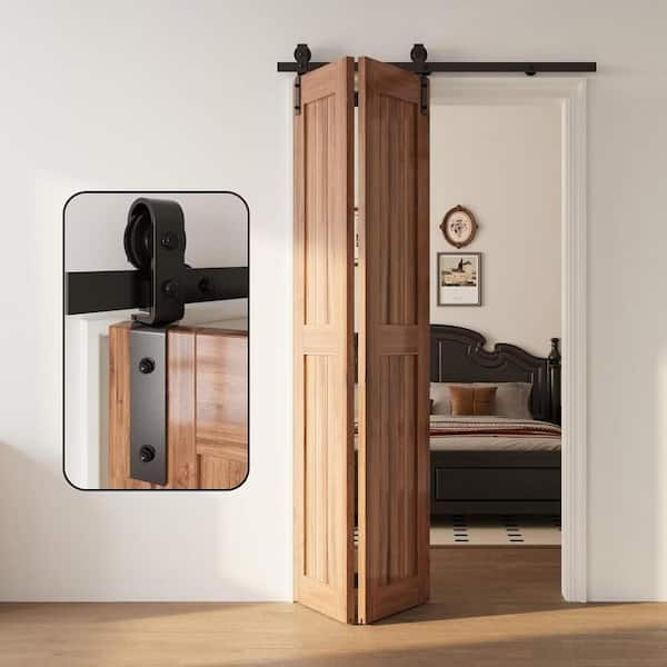 40 in. Bi-Fold Sliding Barn Door Hardware Track Kit for 2 Closet Door, Support for Top Mount and Side Mount