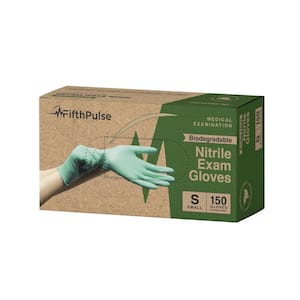 Small - Biodegradable Nitrile Gloves, Medical Exam, Latex Free and Powder Free in Green - (150-Count)