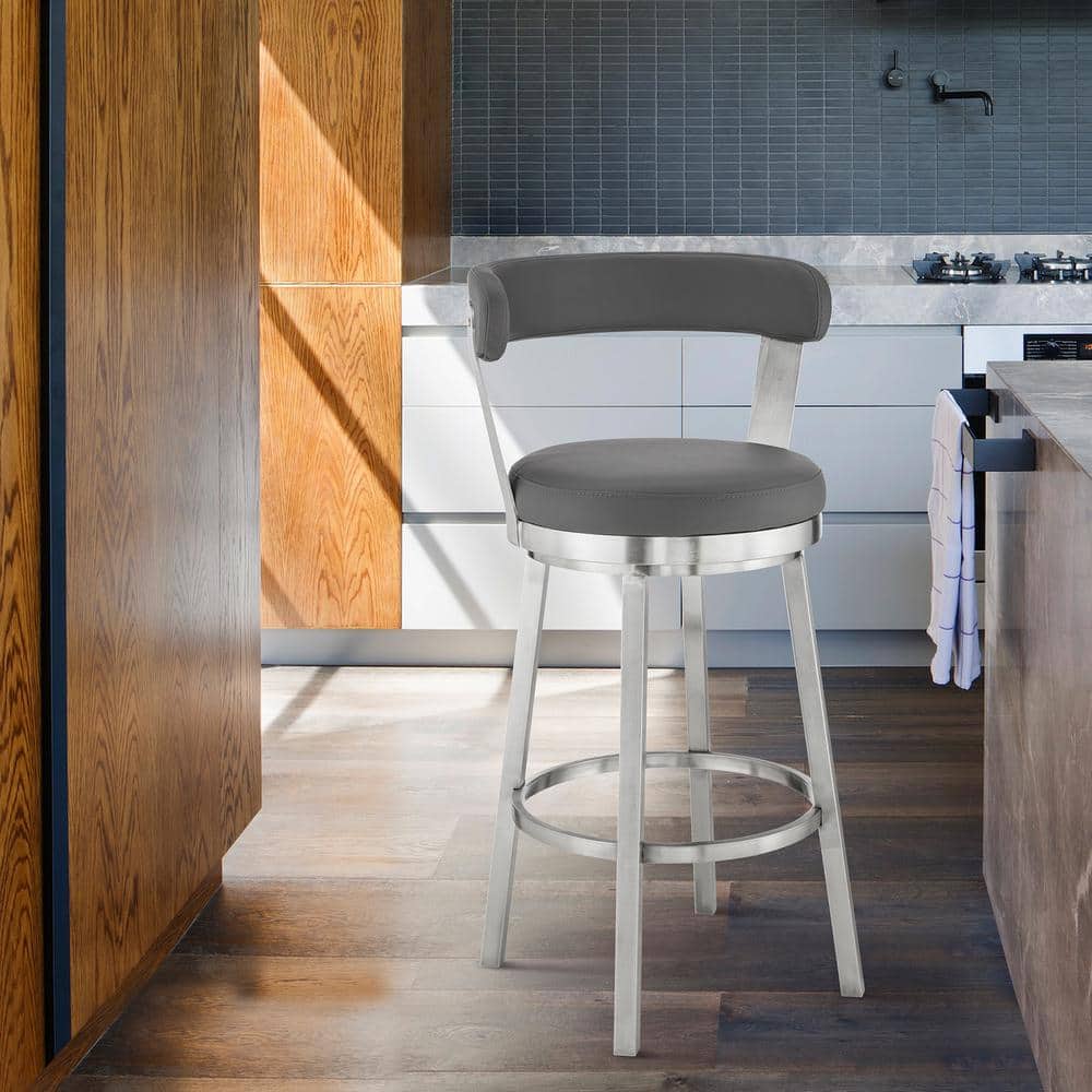Bryant 26 in. Gray/Brushed Stainless Steel High Back Metal Counter Stool wi