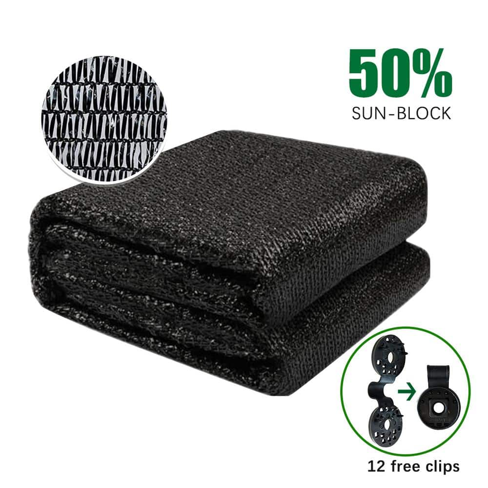 6 ft. x 20 ft. Black 50% Sunblock Shade Cloth Cover with Clips for Plants