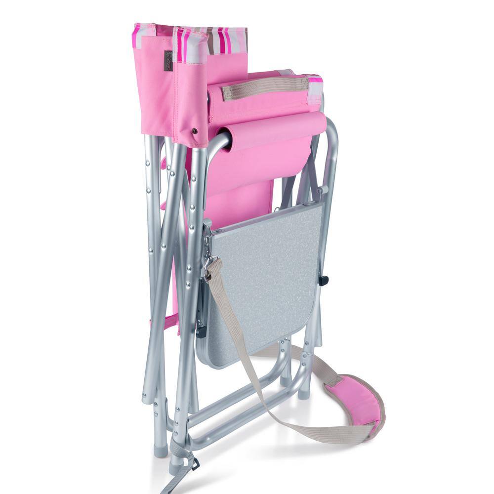Pink Striped Aluminum Folding Camping Chair with Side Table
