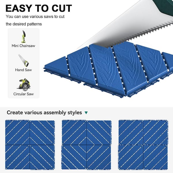 Tidoin Outdoor 1 ft. x 1 ft. Composite Interlocking Tile Deck Tile in Blue(44 Per Box)