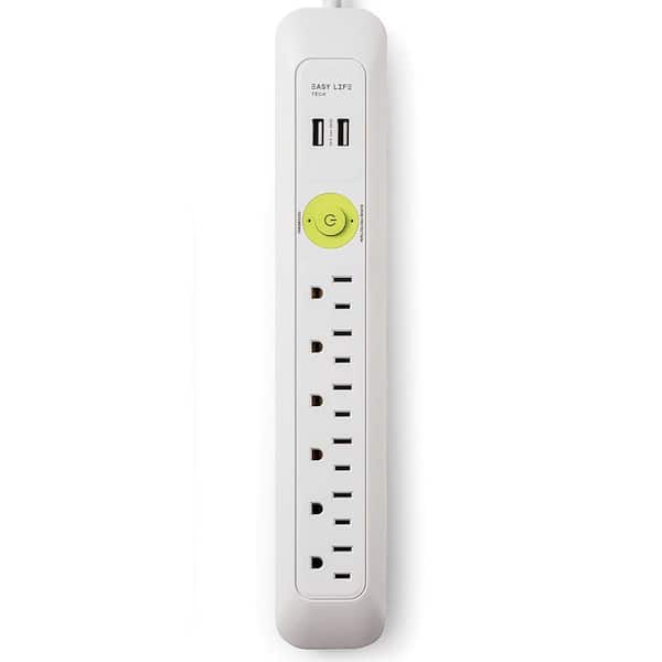 EasyLife Tech 6 ft. 6-Outlet, 2-USB, Power Strip Surge Protector - White