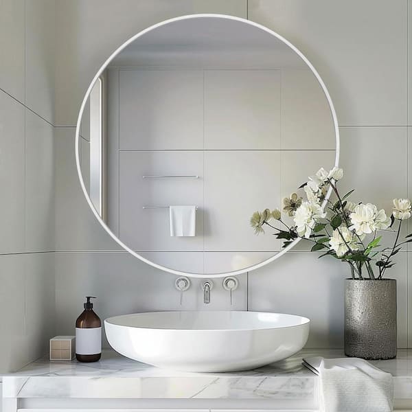 36 in. W x 36 in. H Large Round Aluminum Frame Wall Mounted Wall Mirror Vanity Mirror