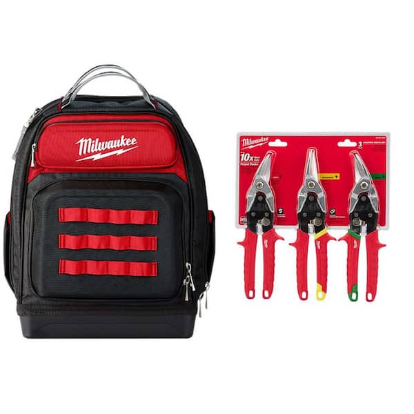 Milwaukee 15 in. Ultimate Jobsite Backpack W/ Left, Right, and Straight Aviation Snips (3-Pack)
