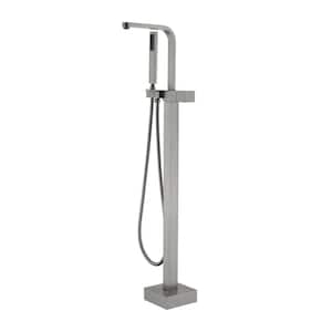Single-Handle Floor-Mount Roman Tub Faucet with Hand Shower in Brushed Nickel