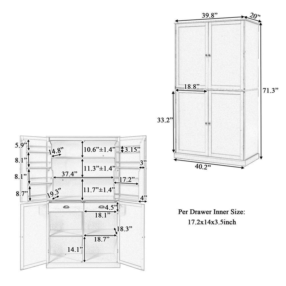 Dimensional diagram of the cabinet and drawer sizes.