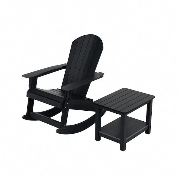 WESTIN OUTDOOR Vineyard 2-Piece Black Adirondack Chair Outdoor Patio Rocking with 2-Tier Side Table