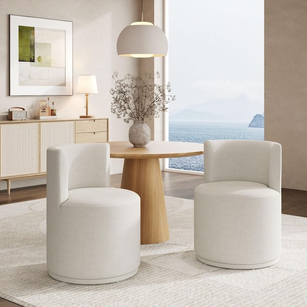 Ormere Modern Beige Fabric Upholstered Swivel Dining Side Chair with Curved Backrest, Set of 2