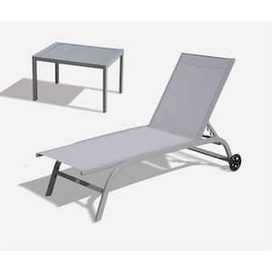 Grey Aluminum Outdoor Lounge Chair with 5 Adjustable Position and Wheels (Set of 3)
