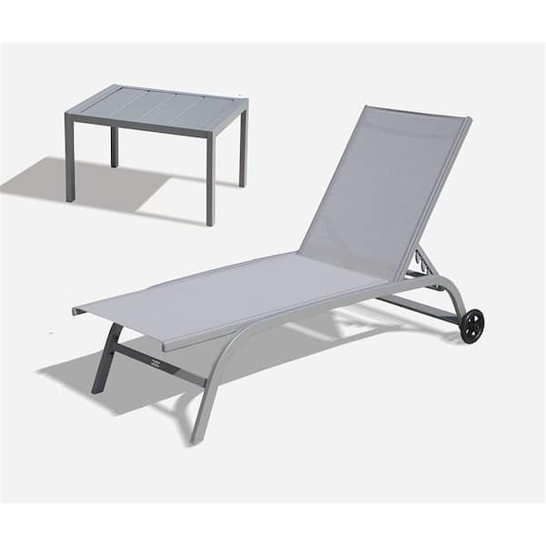 Tenleaf Grey Aluminum Outdoor Lounge Chair with 5 Adjustable Position and Wheels (Set of 3)