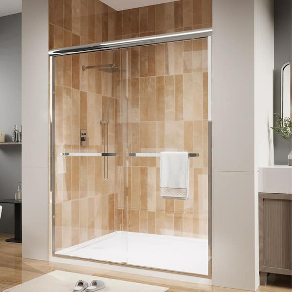 56 in.-60 in. W x 72 in. H Sliding Framed Shower Door in Chrome with Clear Glass
