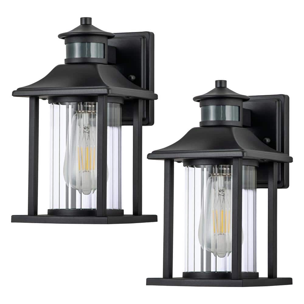 Matte Black Motion Sensor Outdoor Wall Sconce Set