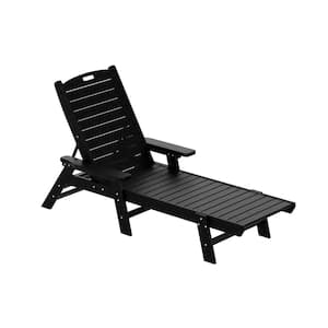 Harlo Black HDPE All Weather Fade Proof Plastic Reclining Adjustable Backrest Outdoor Patio Chaise Lounge Armchair