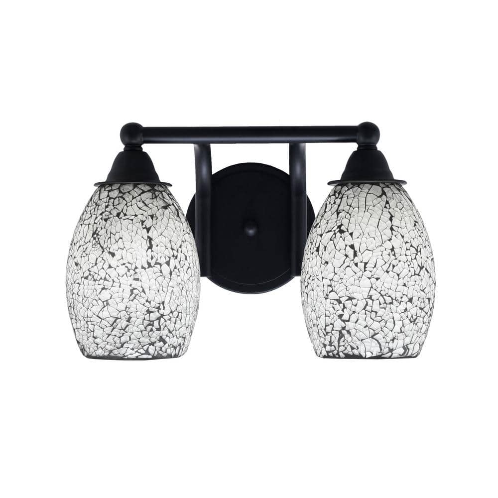 Madison 7 in. 2-Light Bath Bar, Matte Black, Black Fusion Glass Vanity Ligh
