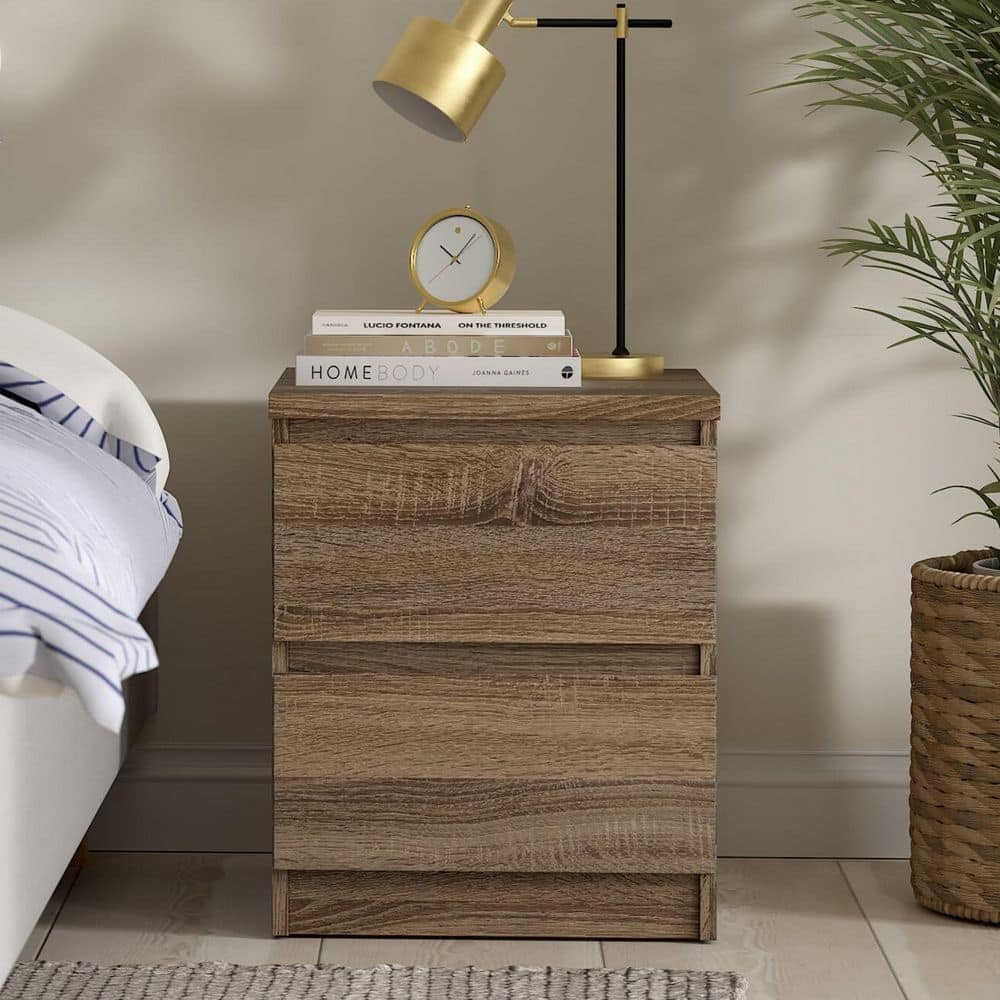 Truffle Oak 2-Drawer Modern Nightstand