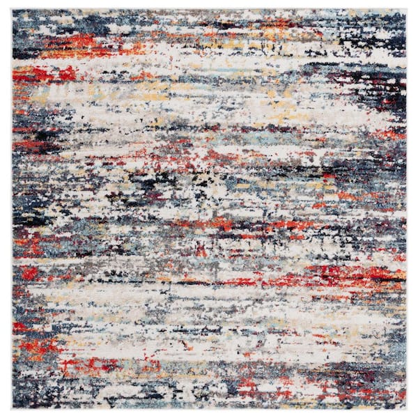 Adirondack Ivory/Navy Rust 6 ft. x 6 ft. Bold Eclectic Square Area Rug