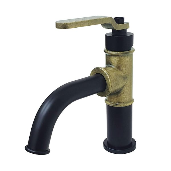 Kingston Brass Whitaker Single-Handle Single Hole Bathroom Faucet with Push Pop-Up in Matte Black/Antique Brass