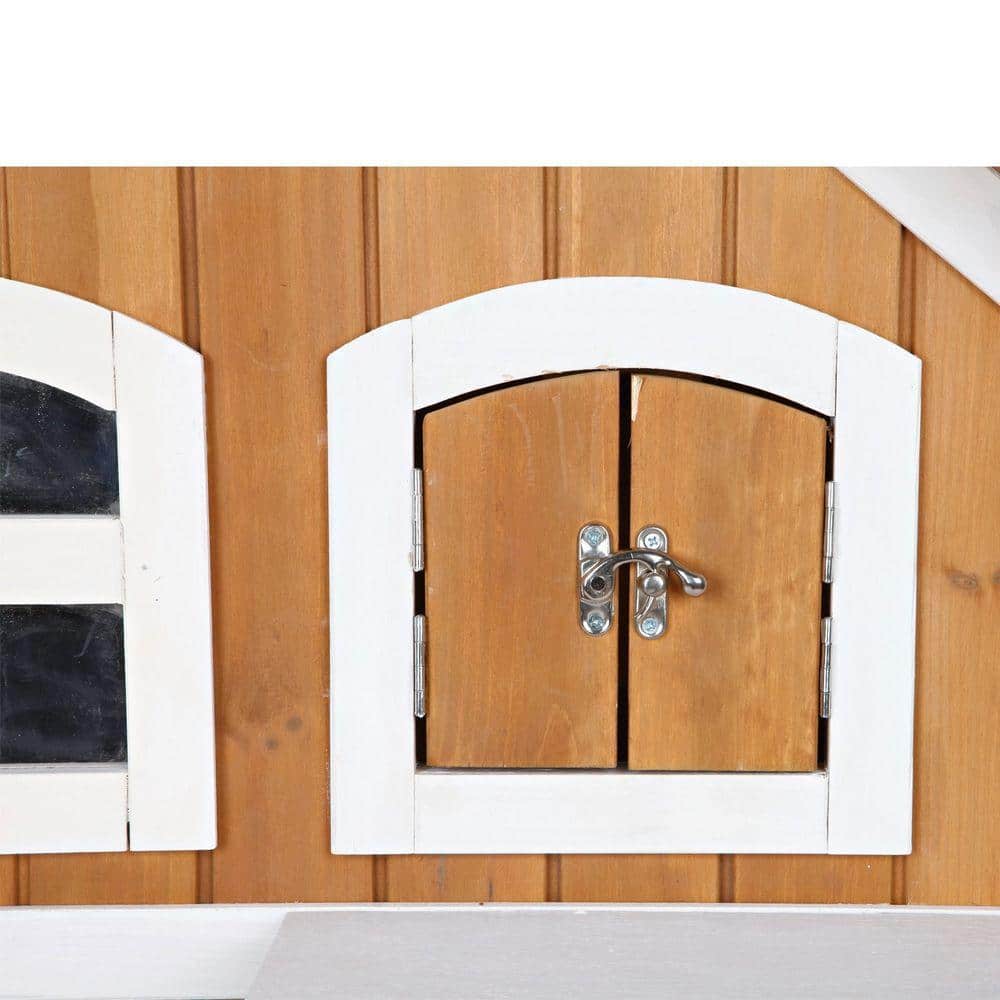 2-Story Weatherproof Brown and White Wooden Outdoor Cat House