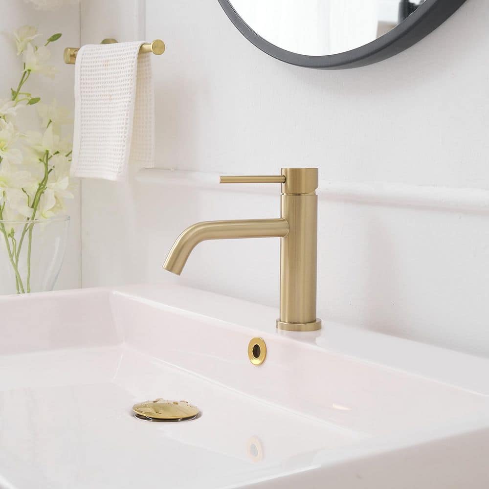 Brushed Gold Single Handle Low-Arc Bathroom Faucet with Drain