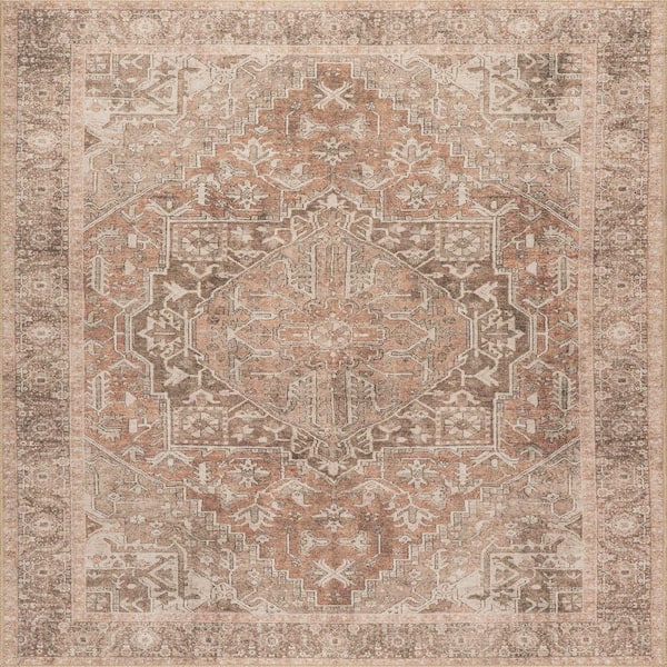 Hillstone Light Brown 6 ft. 7 in. x 9 ft. Traditional Vintage Medallion Area Rug