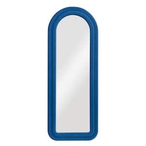 24 in. W x 63 in. H Arched Blue Full Length Mirror Flannel Wrapped Wooden Frame Decorative Hanging or Leaning Mirror