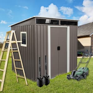 6 ft. W x 4.5 ft. D Gray Outdoor Metal Storage Shed with Transparent Plate and Windows (27 sq. ft.)