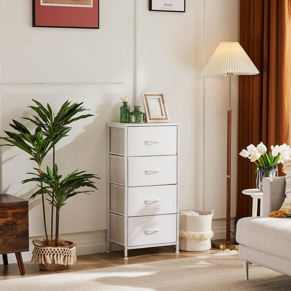 Classical White 4 Drawer 11.8 in. Wide Chest of Drawers with Wood Top Fabric Bins for Bedroom