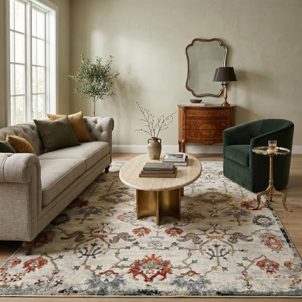 Allure 9 x 12 Beige Oriental Pattern Area Rug for High Traffic Living Room Dining Room Bedroom