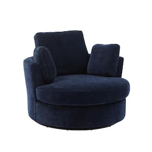 Navy 360° Swivel Chenille Accent Barrel Chair with 3 Pillows