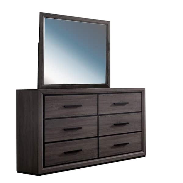 William's Home Furnishing Conwy 6-Drawers 37 in. H x 59 in. W x 16.38 in. D Gray Dresser with Mirror